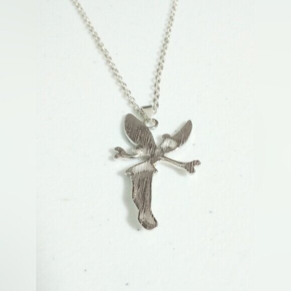Disney Tinkerbell Silver Tone Cubic Zirconia Studded Pendant Necklace New - Picture 4 of 5